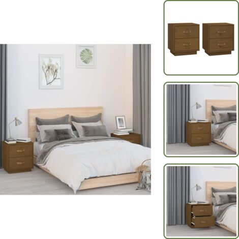 Mesita de noche de pino - vidaXL Mesitas de noche 2 uds madera de pino marrón miel 40x34x45 cm -