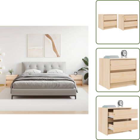 Mesita de noche de pino - vidaXL Mesitas de noche 2 uds madera maciza de pino 40x31x35,5 cm -