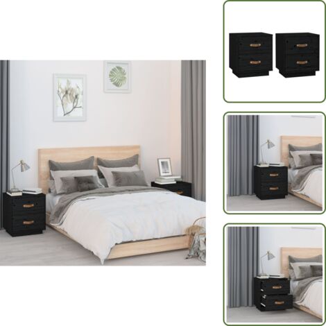 Mesita de noche de pino - vidaXL Mesitas de noche 2 uds madera maciza de pino negro 40x34x45 cm - Mesita de noche negra