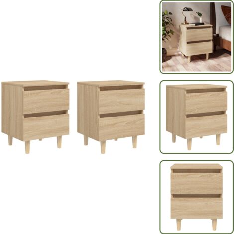 Mesita de noche de pino - vidaXL Mesitas de noche 2 uds patas de madera roble Sonoma 40x35x50 cm -