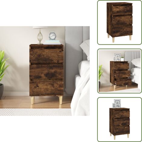 Mesita de noche de roble - vidaXL Mesita de noche madera contrachapada roble ahumado 40x35x70 cm - Mesita de noche con patas de madera