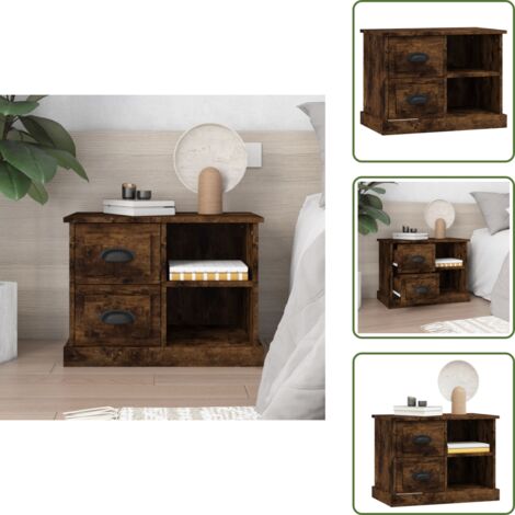 Mesita de noche decorativa - vidaXL Mesita de noche color roble ahumado 60x35,5x45 cm - Mesita de noche para dormitorio
