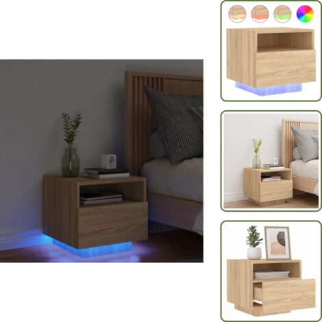 Mesita de noche decorativa - vidaXL Mesita de noche con luces LED roble Sonoma 40x39x37 cm - Mesita de noche con luz led roble