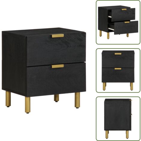 Mesita de noche decorativa - vidaXL Mesita de noche de madera maciza de mango negra 40x33x46 cm - Mesita de noche con cajones