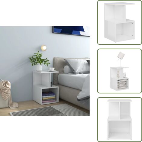 Mesita de noche decorativa - vidaXL Mesita de noche madera contrachapada blanco brillo 35x35x55 cm - Mesita de noche con tapa