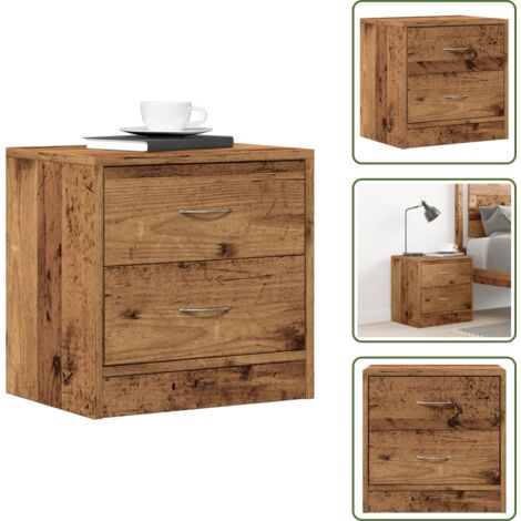 Mesita de noche decorativa - vidaXL Mesita de noche madera de ingeniería envejecida 40x30x40 cm - Mesita de noche con cajones