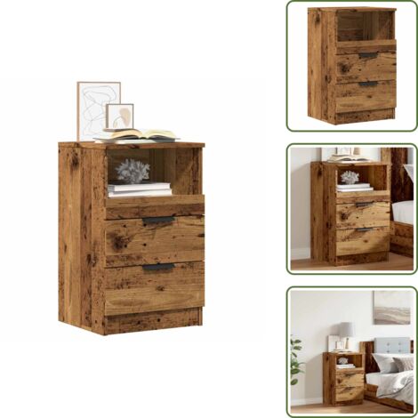 Mesita de noche decorativa - vidaXL Mesita de noche madera de ingeniería envejecida 40x36x65 cm - Mesita de noche con cajones