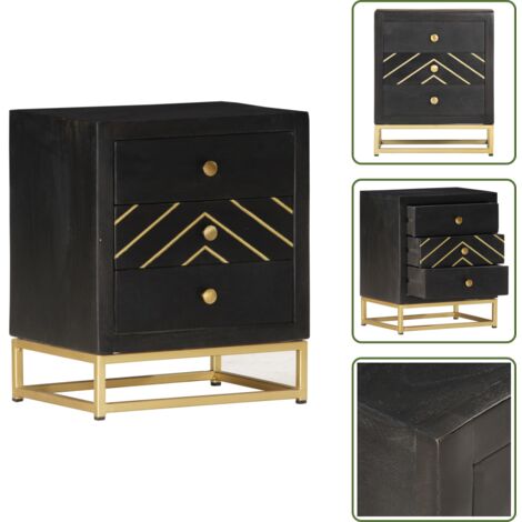 Mesita de noche decorativa - vidaXL Mesita de noche madera maciza mango negro y dorado 40x30x50cm - Mesita de noche retro