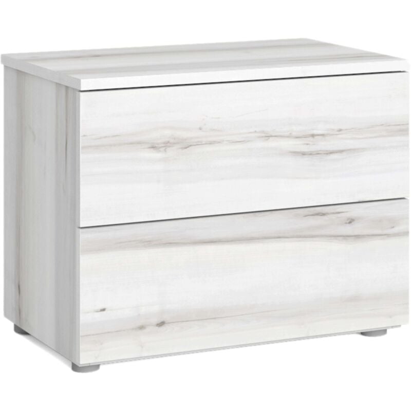 Table de nuit de chambre à coucher style contemporain Lyon en Albo blanc avec 2 tiroirs 54x43 cm