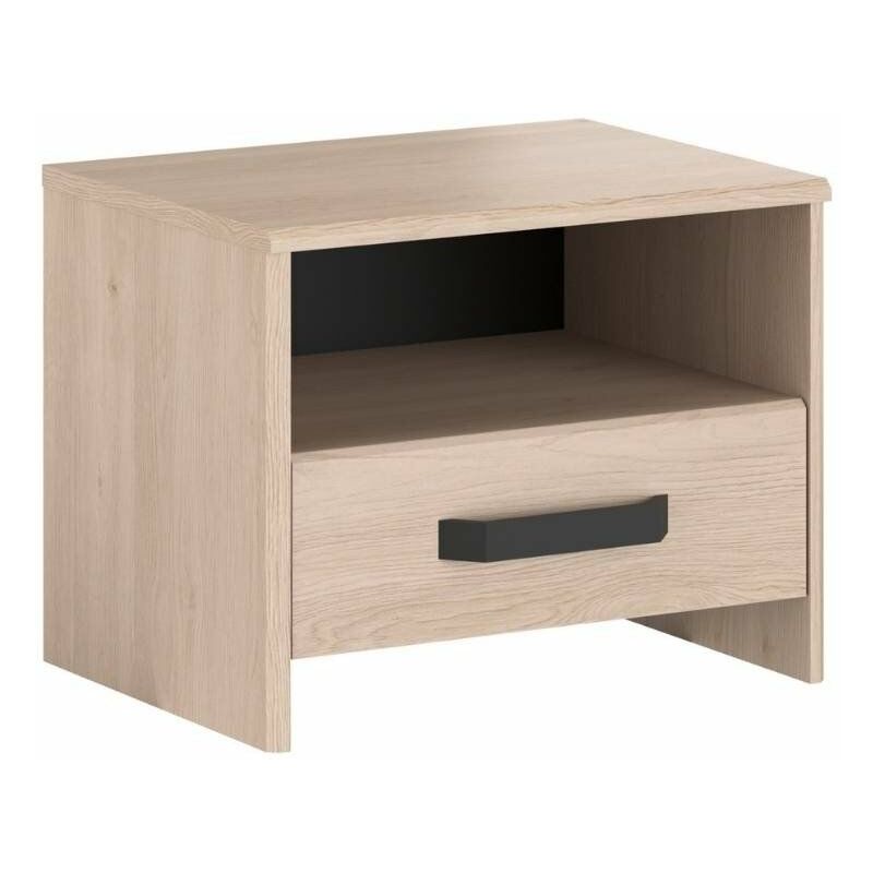 Miroytengo - Mesita de noche Rest color roble 1 cajón 1 hueco dormitorio habitación estilo industrial 44x35x33 cm