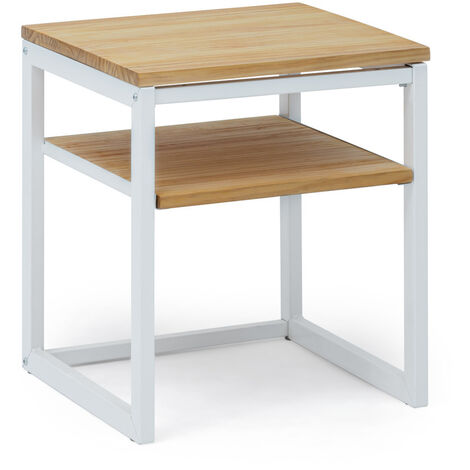 Mesita de noche ECO Three con estante 40x40x47cm Blanca en madera maciza de pino acabado natural estilo nórdico industrial Box Furniture