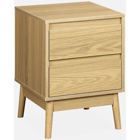 Mesita de noche efecto madera con 2 cajones