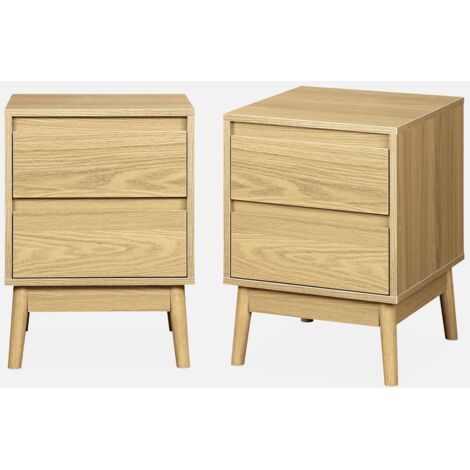 Mesita de noche efecto madera con 2 cajones, set de 2