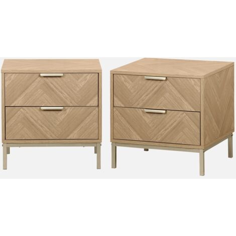 Mesita de noche efecto madera con diseño en espiga, set de 2
