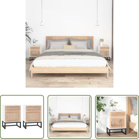 Mesita de noche escandinava -  Mesitas de noche 2 uds hierro y madera blanco 40x30x55,5 cm