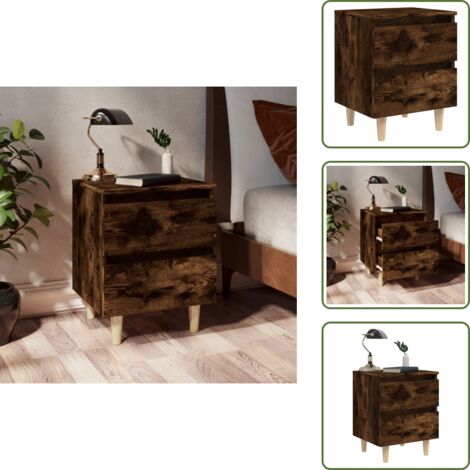 Mesita de noche escandinava - vidaXL Mesita de noche patas madera maciza roble ahumado 40x35x50 cm - Mesita de noche con patas
