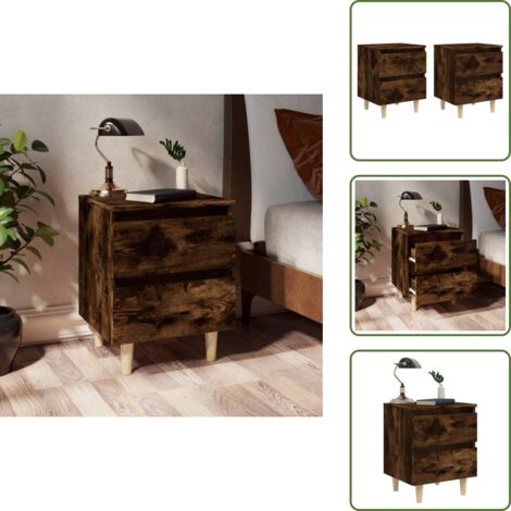 Mesita de noche escandinava - vidaXL Mesitas de noche 2 uds patas madera roble ahumado 40x35x50 cm - Mesita de noche con cajones