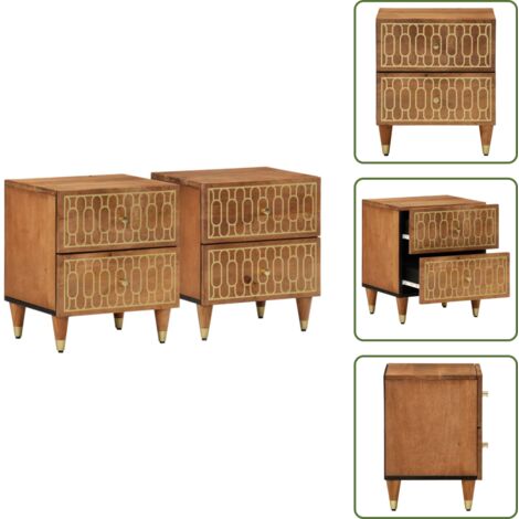 Mesita de noche estilo retro - vidaXL Mesitas de noche 2 uds madera maciza de mango 40x33x46 cm - Mesita de noche de madera