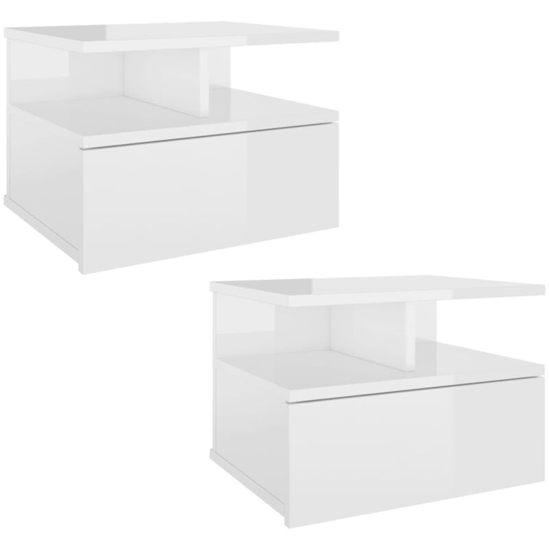 

vidaXL Mesita de Noche Flotante Aglomerado 40x31x27 cm Blanco Brillo 2 Unidades - Blanco