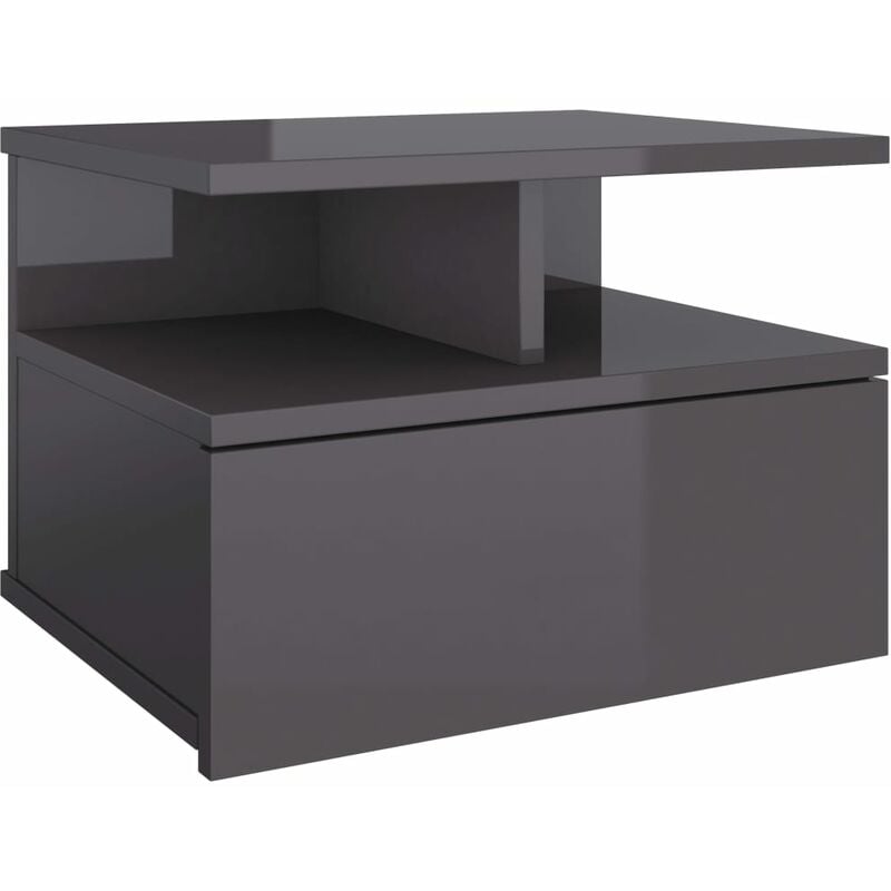 

vidaXL Mesita de Noche Flotante Aglomerado 40x31x27 cm Gris Brillante - Gris