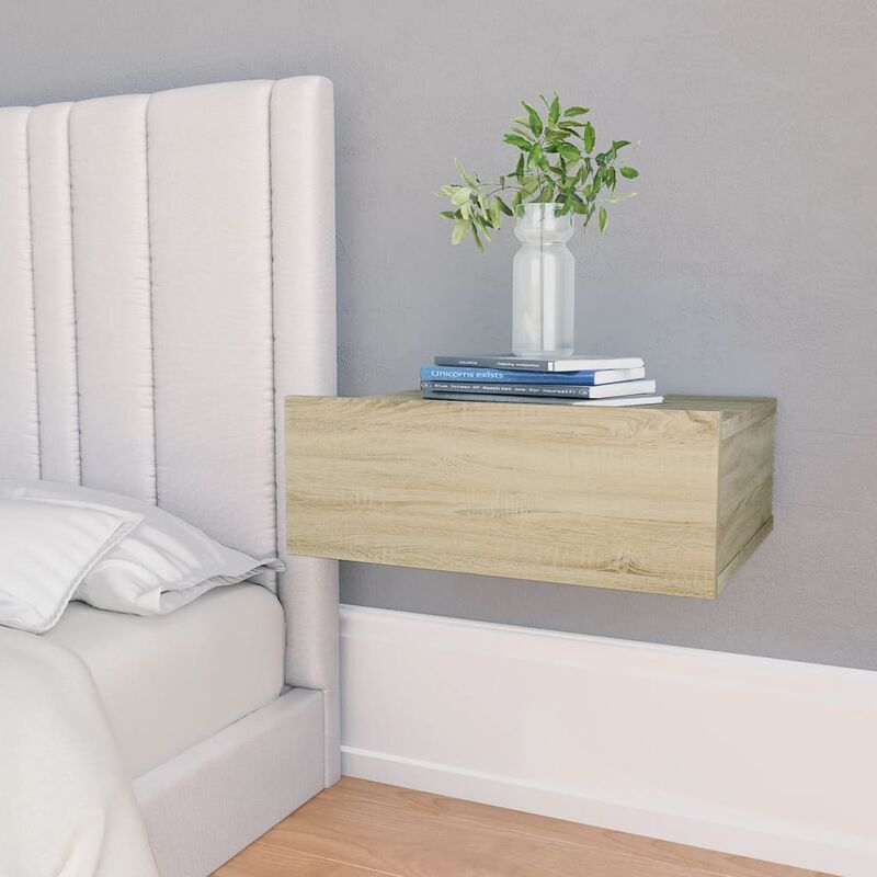

Mesita de noche flotante aglomerado roble Sonoma 40x30x15 cm - Marrón