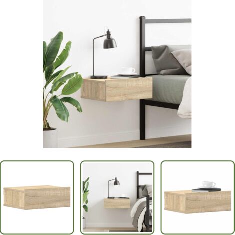 Mesita de noche flotante -  Mesita noche flotantes contrachapada color roble 40x30x15 cm