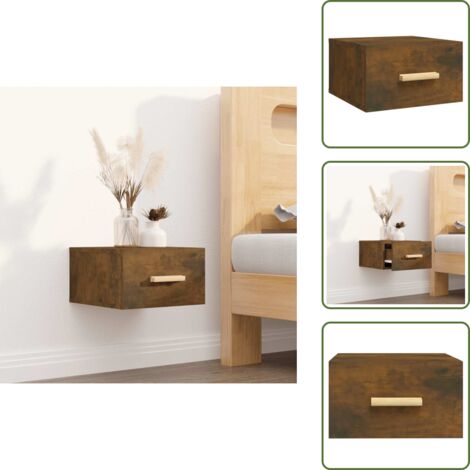 Mesita de noche flotante - vidaXL Mesita de noche de pared color roble ahumado 35x35x20 cm - Mesita de noche para pared
