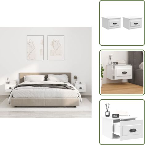 Mesita de noche flotante - vidaXL Mesitas de noche de pared 2 uds blanco brillante 41,5x36x28 cm - Mesita de noche blanca