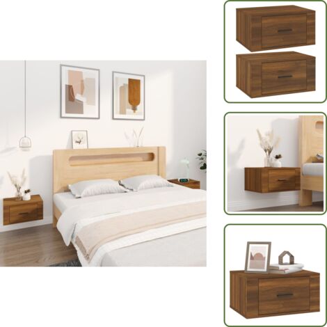 Mesita de noche flotante - vidaXL Mesitas de noche de pared 2 uds color roble marrón 50x36x25 cm - Mesita de noche para dormitorio
