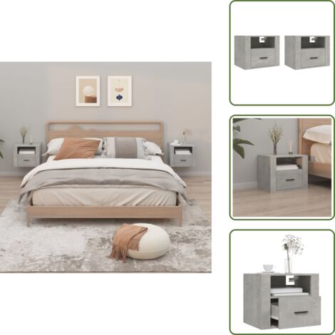 Mesita de noche flotante - vidaXL Mesitas de noche de pared 2 uds gris hormigón 50x36x40 cm - Mesita de noche gris hormigón
