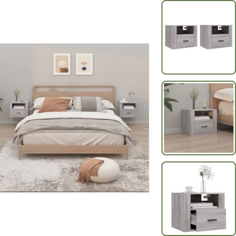 Mesita de noche flotante - vidaXL Mesitas de noche de pared 2 uds gris Sonoma 50x36x40 cm - Mesita de noche gris Sonoma