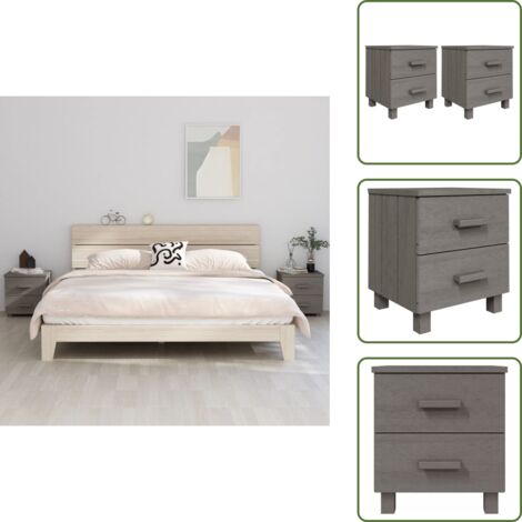 Mesita de noche gris claro - vidaXL Mesitas noche 2 uds HAMAR pino macizo gris claro 40x35x44,5 cm - Mesita de noche con cajones