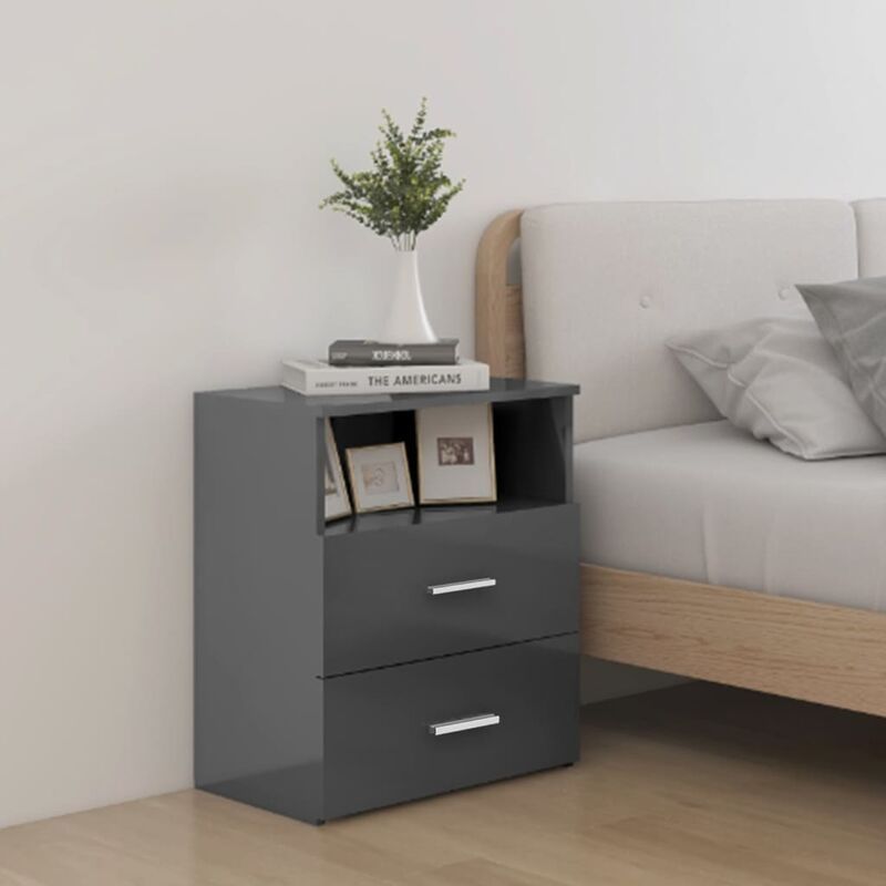 

Mesita de noche gris con brillo 50x32x60 cm