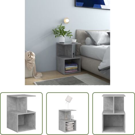 Mesita de noche gris hormigón -  Mesita de noche madera de ingeniería gris hormigón 35x35x55 cm