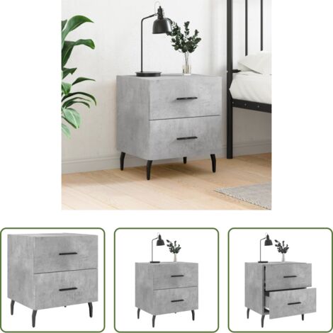 Mesita de noche gris hormigón -  Mesita de noche madera ingeniería gris hormigón 40x35x47,5 cm