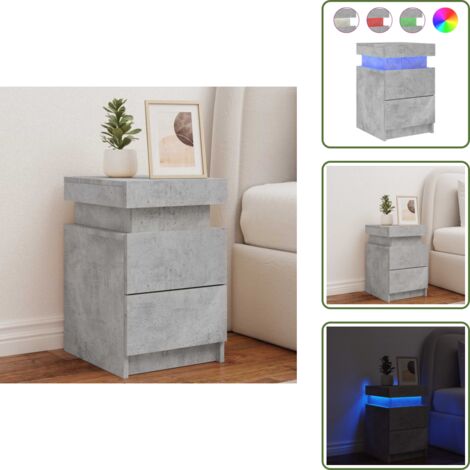 Mesita de noche gris hormigón - vidaXL Mesita de noche con luces LED gris hormigón 35x39x55 cm - Mesita de noche con luz rgb