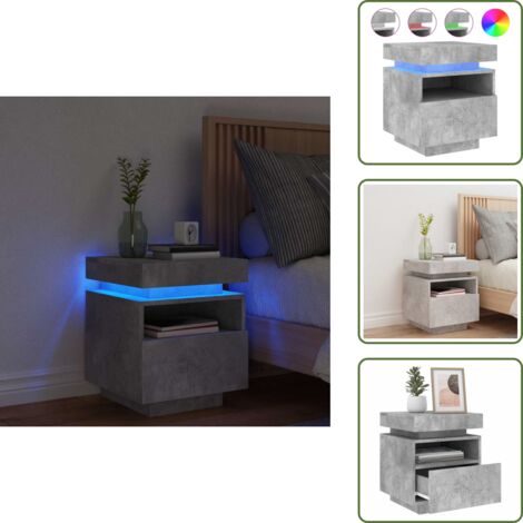 Mesita de noche gris hormigón - vidaXL Mesita de noche con luces LED gris hormigón 40x39x48,5 cm - Mesita de noche con luces rgb