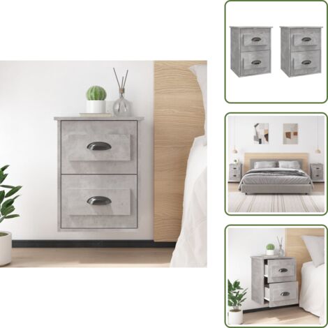 Mesita de noche gris hormigón - vidaXL Mesita de noche de pared 2 uds gris hormigón 41,5x36x53 cm - Mesita de noche con cajones