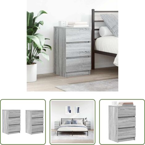 Mesita de noche gris -  Mesillas de noche con 3 cajones 2 uds gris Sonoma 39x35x65 cm