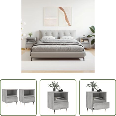 Mesita de noche gris -  Mesita de noche 2 uds madera ingeniería gris Sonoma 40x35x50 cm