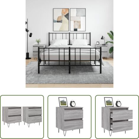 Mesita de noche gris -  Mesita de noche 2 uds madera ingeniería gris Sonoma 40x35x50 cm