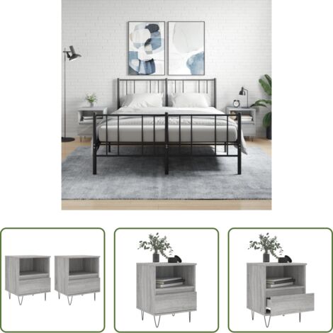 Mesita de noche gris -  Mesita de noche 2 uds madera ingeniería gris Sonoma 40x35x50 cm