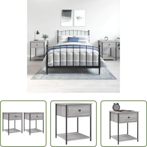 Mesita de noche gris -  Mesita de noche 2 uds madera ingeniería gris Sonoma 44x45x58 cm