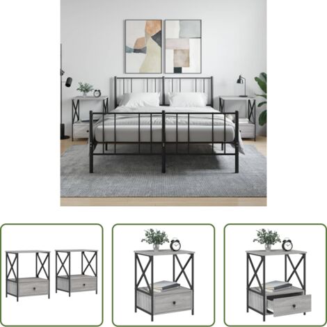 Mesita de noche gris -  Mesita de noche 2 uds madera ingeniería gris Sonoma 50x41x65 cm