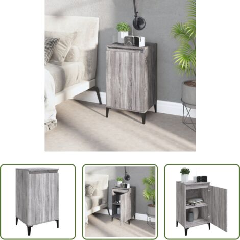 Mesita de noche gris -  Mesita de noche madera contrachapada gris Sonoma 40x35x70 cm