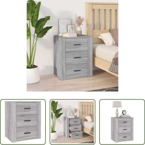 Mesita de noche gris -  Mesita de noche madera contrachapada gris Sonoma 50x36x60 cm