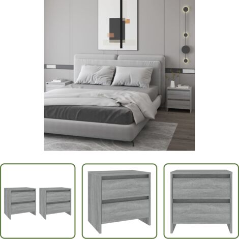 Mesita de noche gris -  Mesita noche 2 uds madera ingeniería gris Sonoma 45x34,5x44,5cm