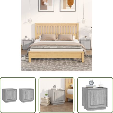 Mesita de noche gris -  Mesitas de noche 2 uds madera contrachapada gris 44x35x45 cm