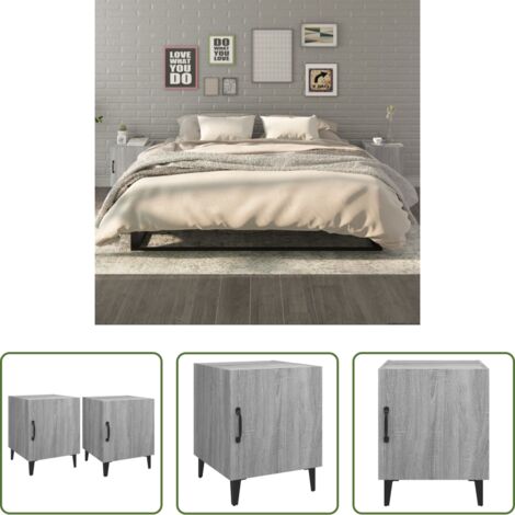 Mesita de noche gris -  Mesitas de noche 2 uds madera contrachapada gris Sonoma
