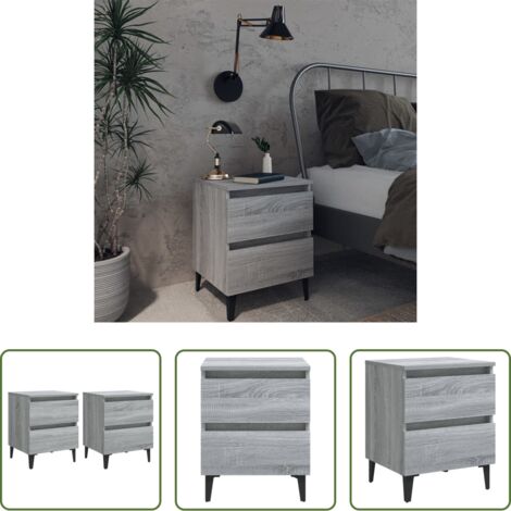 Mesita de noche gris -  Mesitas de noche 2 uds patas de metal gris Sonoma 40x35x50 cm